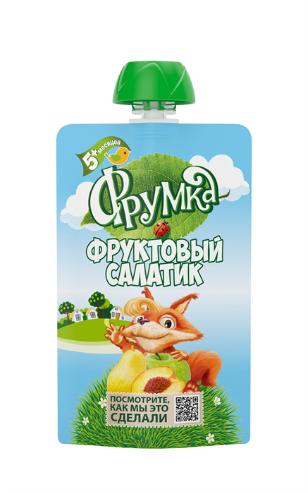 Пюре из яблок, груш и персиков "Фруктовый салатик" для питания детей раннего возраста, 90г «ФРУМКА» 3869 - фото 11710